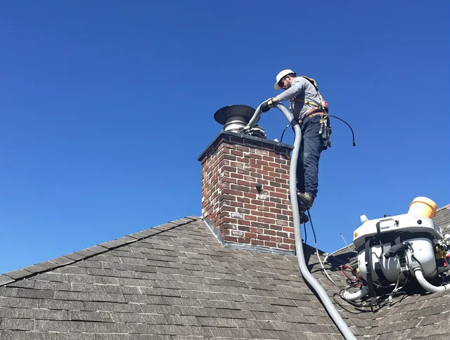 Dedicated Pataskala Chimney Sweep team member cleaning a chimney in Pataskala, OH