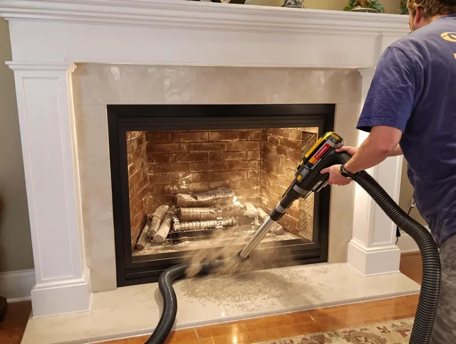 Fireplace cleaning performed by Pataskala Chimney Sweep in Pataskala, OH