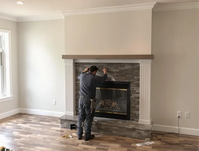 Pataskala Chimney Sweep finishing a custom fireplace install in Pataskala, OH